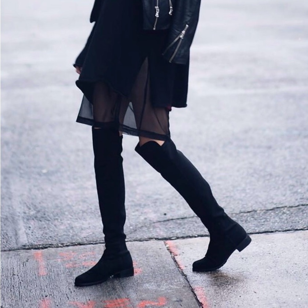 Stuart Weitzman Black Suede 5050 Boots (6.5)